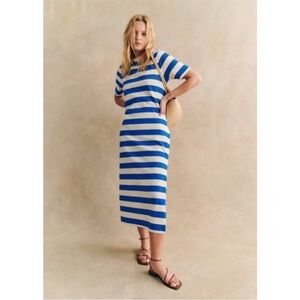 Sezane Emy Blue and White Striped Dress